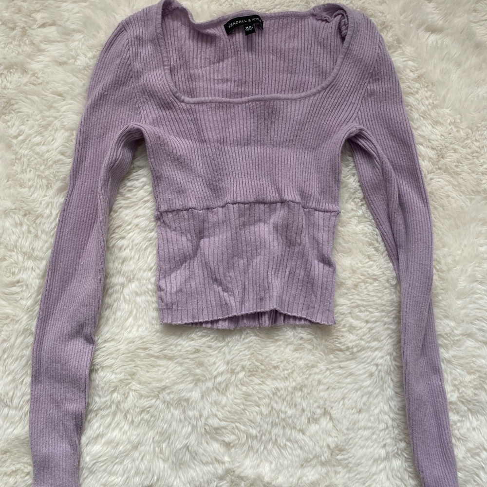 purple ribbed sweater
